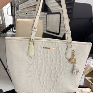 Brahmin Elegant Cream Crocodile-Embossed Tote Bag